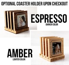 an image of a wooden photo frame with the words'espresso'and'darker color '