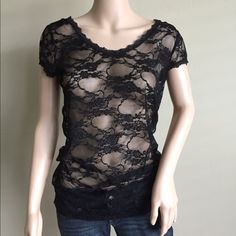 Nwt Black Floral Stretchy Lace Shirt. Lace Trim At Neck And Sleeves. Longer Length For Great Layering. See Pics For Measurements And Fabric Content Pet/Smoke Free Home Offers Considered Bundle And Save $ Sign Up For Ibotta Using My Code ( Lmeuken ) And Save Even More. All Items Cross Posted. Get Them Before They're Gone! Please Note: I Use Minimal Packaging To Reduce Waste. Black Lace Top With Short Sleeves, Black Lace Tops For Layering, Black Lace Short Sleeve Tops, Casual Stretch Mesh Top With Lace, Fitted Sheer Lace Top With Short Sleeves, Fitted Short Sleeve Lace Top For Night Out, Fitted Lace Top With Short Sleeves For Night Out, Sheer Lace Short Sleeve Top, Casual Black Stretch Lace Top