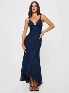 Cyrene Maxi Dress Navy Oh Polly Maxi Dress, Dark Blue Flowy Dress, Navy Blue Prom Dresses Long, Prom Dresses Navy Blue, Prom Dresses Navy, Maxi Prom Dresses, Navy Evening Dress, Navy Prom Dress, Teal Prom Dresses