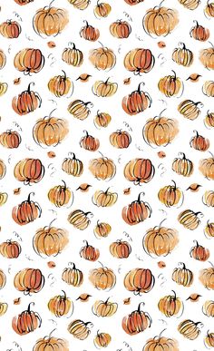 watercolor pumpkins on white background with orange and brown colors, all in different sizes