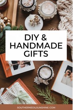 the words diy and handmade gifts on top of an image of christmas decorations