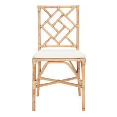 Set of 2 Chinoserie Bamboo Inspired Dining Chairs - Dining Chairs - The Well Appointed House Rattan Chippendale Dining Chairs, Palm Beach House Dining, Rattan Dining Chairs White, Tropical Dining Chairs, Rattan Fabric, Bamboo Dining Chairs, White Honey, Plush Cushion, Bamboo Chair