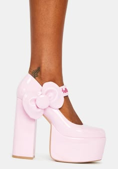 Hello Kitty Heels, Shoes Graphic, Platforms Shoes, Dolls Kill Shoes, Hello Kitty Bow, Cute Shoes Heels, Kawaii Shoes, Platform Mary Janes