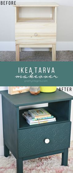 a nightstand with the words ikea tarava makeover on it and an image of a