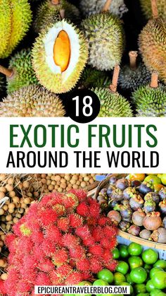 18 Exotic Fruits Around the World with images of smelly durian and hairy rambutan among other unique fruits at markets in Southeast Asia Odd Fruits, Rare Food, Unusual Fruits, Rare Fruits, Miracle Fruit, Hawaiian Recipes, Fruit Sorbet, Africa Food, Food Resources