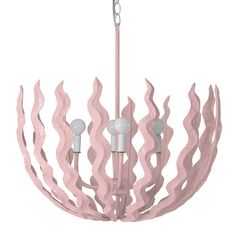 a pink chandelier hanging from a ceiling fixture with two lights on each side