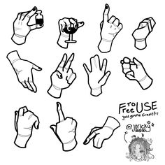 various hand gestures drawn in black and white