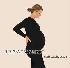 the pregnant woman is standing with her hands on her hips and wearing a black dress