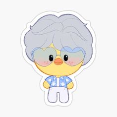 an old woman with glasses and a blue shirt sticker on the back of a white background