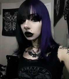 Emo Goth Aesthetic, Grunge Lookbook, Goth Outfit Inspo, Purple Goth, Piercings For Girls, Alt Girls, Goth Women, Dark Makeup, Afro Punk