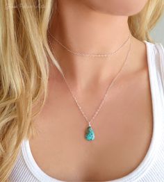 Genuine Sleeping Beauty Turquoise Layered Choker Necklaces - Available in 14k Gold Fill, Sterling Silver or Rose Gold Fill 2 Separate necklaces layered together ~ wear them together or separately Choker and necklace have a attached 1 1/2" adjustable extender -for the perfect fit Each turquoise pendant will vary since the stone is natural and unique (See all pictures for examples) Turquoise pendant including loop measures approx 1 inch long Necklaces shown on model at 13" & 18" lengths Choose Glass Palace, Long Turquoise Necklace, Double Strand Pearl Necklace, Necklaces Layered, Mom Ideas, Layered Choker Necklace, Turquoise Jewelry Native American, Layered Chokers, Heart Necklace Diamond