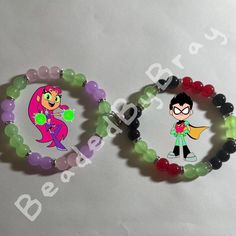 ✧ Made To Order!!  ✧ Price is for both bracelets. ✧ Teen Titans Go inspired! ✧ Couples/friends matching bracelets. ✧ Bracelets are double looped and have glued closures for extra security! ✧ 7.5 inches. Matching Homemade Bracelet, Bestie Bracelets Matching, Homemade Bracelets With Beads Matching, Best Friend Beaded Bracelets Funny, Effy And Pandora Matching Icons, Diy Grunge Clothes, Grunge Clothes, Kandi Ideas, Couples Friends