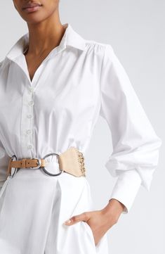 Cotton Shirt Dress, Pocket Belt, Bishop Sleeve, Stretch Cotton, Size 10, Top Brands, Nordstrom, Collar, Long Sleeve