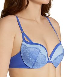 You'll love the look this cute push-up bra gives you! Designed with Wonderbra for a natural lift. Made of nylon and spandex. Contour, underwire cup has crescent-shaped, medium graduated push-up padding to give your bust youthful lift. Darted lace cup overlay on contrast microfiber gives a more contemporary feel. Plunge neckline shows off cleavage and works well with low-cut fashions. Bandless front is less bulky for short-waisted women. Center - triangle panel with velvet bow. Sides and back are Fitted Push-up Nursing Bra With Padded Cups, Fitted Push-up Bra With Padded Cups, Seamless Nylon Push-up Bra, Underwire Bra With Removable Pads In Nylon, Underwire Nylon Bra With Removable Pads, Nylon Underwire Bra With Removable Pads, Padded Underwire Nylon Bra, Padded Nylon Underwire Bra, Padded Contoured Push-up Bra