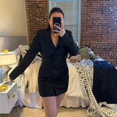 Nwots Abercrombie Satin Blazer Dress! Size Medium In Black. Never Been Worn Before! So Great For A Business Casual Look Or An Evening Out On The Town! Love This Dress But Personally Have Nothing Fun To Wear It Too! The Pockets Are For Show And It Has Button Detailing! Smoke Free And Clean Home I Am 5’4 For Reference Tailored V-neck Dress For Night Out, Tailored Black V-neck Dress, Tailored Knee-length Mini Dress For Party, Tailored Knee-length Party Mini Dress, Tailored Mini Dress For Night Out In Fall, Black Tailored Mini Dress, Dressy Fitted V-neck Blazer Dress, Office Fitted Mini Length Blazer Dress, Tailored Black Mini Dress