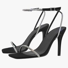 Approx. 9.5 Cm/3.7 Inches Heel Height. The Data Slightly Floating Up And Down By Different Size. It's A Real Head Turner, Everyone's Eyes Will Be Drawn To You In These Shoes. An Absolute Must In Every Shoe Closet. Square Toe, Diamante Straps, Slingback, Ankle Buckle, Stilettos Sandals. Perfect For A Dance, Date, Casual Or Other Special Occasions. ***Brand New, Never Worn*** Silver High Heel Sandals For Events, Silver Pointed Toe Sandals For Night Out, Elegant Silver Sandals For Night Out, Silver Heels For Dinner, Silver Sandals With Heel Strap For Night Out, Prom 23, 7 Inch Heels, Square Toe Heels, Stiletto Sandals