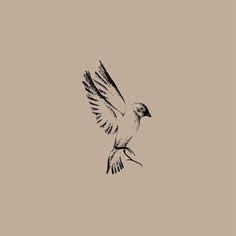 a black and white drawing of a bird flying