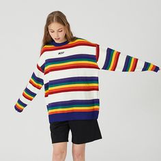 🎯A muti-coloured striped sweater collection.Offering a classic, unique style for you. MODEL SIZE Male 👉 height: 6'1''/ weight: 154lb/ size: XL Female 👉 height: 5'9''/ weight: 115lb/ size: L FEATURES: Designed for style, comfort and warm Side print detail Bottom elastic Material: Acrylic fibres SIZE CHART: 👉There may be 0-1in error,due to manual measurement. Size Length Chest Shoulder Sleeve Length M 26.7'' 22.8'' 22.0'' 20.8'' L 27.5'' 23.6'' 22.8'' 21.2'' XL 28.3'' 24.4'' 23.6'' 21.6'' Costume Bags, Rainbow Sweater, Sweater Collection, Striped Sweater, Bra Set, White Sweaters, Shoulder Sleeve, Black Sweaters, Hosiery