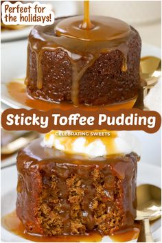 sticky toffe pudding with caramel drizzle on top