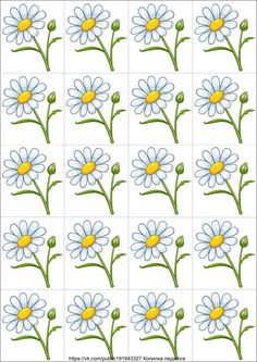 the flower pattern is shown in blue and yellow, as well as white daisies