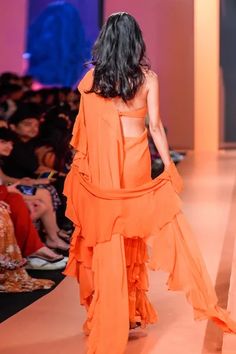 Shop for Arpita Mehta Orange Georgette Ruffle Saree And Halter Neck Blouse Set for Women Online at Aza Fashions Arpita Mehta, Halter Neck Blouse, Ruffle Dupatta, Halter Neck Blouses, Saree And Blouse, Ruffle Saree, Backless Blouse, Fashion App, Neck Ruffle