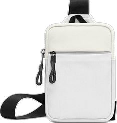 White Nylon Shoulder Bag With Zipper Closure, White Rectangular Nylon Shoulder Bag, White Nylon Crossbody Shoulder Bag, White Rectangular Chest Bag With Cell Phone Pocket, White Crossbody Chest Bag, White Rectangular Chest Bag For Travel, Sporty White Nylon Shoulder Bag, White Chest Bag With Cell Phone Pocket For Travel, White Chest Bag With Zipper Pocket For Everyday Use