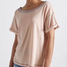 Current/Elliot The Desert Days Tee Is Boxy And Easy With An Exaggerated Boat Neckline And Oversized Sleeves, This Isn’t Your Average Tee. It’s More Likeyour Go Big Or Go Home Option That You’ll Find Yourself Wearing On Repeat. Size: Large Color: Peach With Navy Stitching. 100% Cotton / Machine Wash Go Big Or Go Home, Velvet Sleeve, Oversized Sleeves, Cut Tees, Silhouette Ideas, Sweatshirt Short Sleeve, Cropped Flares, On Repeat, Crop Shirt