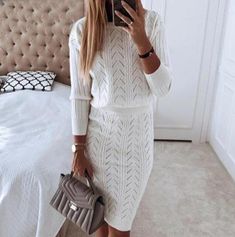 White Sweater Dress, Modest Wear, Mode Inspo, White Sweater, Knit Outfit, Knit Fashion, Two Piece Dress, Fall Winter Outfits, Piece Dress