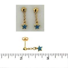 18K Yellow Gold Blue Enamel Polka Dot Flower Dangle Earring (26mm x 5mm)Amalia J. & Boutique Earrings Jewelry Gift Box, Belly Button Rings, Gift Bag, Beautiful Jewelry, Jewelry Gifts, Polka Dot, Polka Dots, Dangle Earrings, Dots