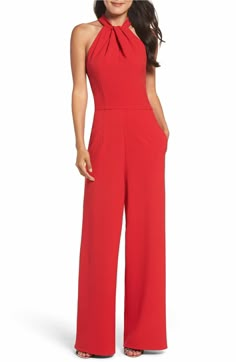 Main Image - Julia Jordan Halter Neck Jumpsuit Red Jumpsuits Outfit, Halter Neck Jumpsuit, Jumpsuit Dressy, Halter Jumpsuit, Moda Jeans, Jumpsuit Elegant, Pantsuits For Women, Jumpsuit Outfit, Red Jumpsuit