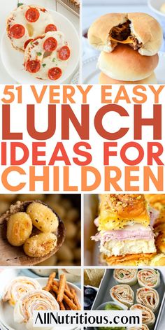 a collage of different lunch ideas for children