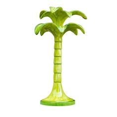 a green vase with a palm tree in it's center on a white background