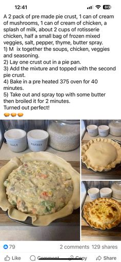 an image of some pies and other food items on a table with the same recipe