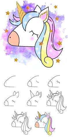 a drawing of a unicorn with stars on it's head and the other side