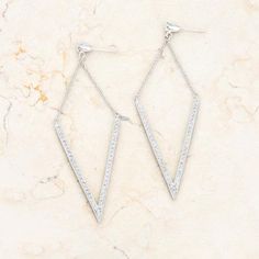 [Diamond Engagement Rings, Diamond Stud Earrings, and Gold Jewelry Online]-Angelucci Jewelry Statement Drop Earrings, Clear Stone, Stone Cuts, V Shape, Arrow Necklace, Platinum, Silver Necklace, Plating, White Gold