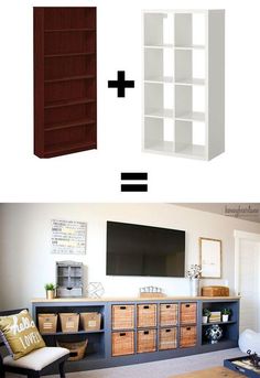 the ikea hack and other items are shown in two different pictures, one is empty