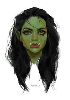 a drawing of a woman with green makeup