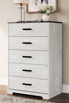 Shawburn Whitewash/Charcoal Gray Chest of Drawers - Ornate Home Rustic Chest Of Drawers, Grey Chest Of Drawers, Three Drawer Chest, 5 Drawer Dresser, Dresser Organization, Tall Dresser, 5 Drawer Chest, Master Bedding, Chic Look