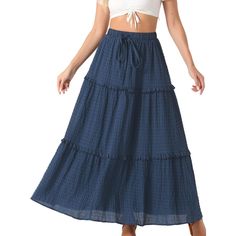 This long skirt is made of lattice texture which not only looks stylish but also keeps you comfortable. The design features of this long skirt: high waist, tiered, belt, ruffle, lattice texture, casual, a line. Suitable for various occasions: casual, daily leisure, office, party, travel. Suitable for spring fall summer and various occasions, suitable for all kinds of shoes and bags. A Line Maxi Skirt, Beach Maxi Skirt, Ruffle Fabric, Skirt High Waist, Tiered Maxi Skirt, Slip Skirt, Kinds Of Shoes, Office Party, Women Maxi