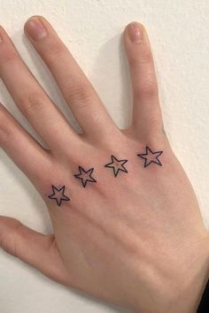 a person's hand with five stars on it, and the fingers are black