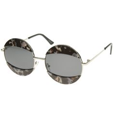 Description Measurements Shipping Make a statement with these trendy round sunglasses designed with an oversized metal frame and neutral-hued tinted flat lenses. Accented with an eyelid design for a bold effect and slim metal temples for structural appeal, these unique shades are sure to grab anyone's attention. Made with a metal based frame, English style nose pieces, metal hinges, and polycarbonate UV400 lenses. Lens Width: 58mm Nose Bridge: 17mm Lens Height: 58mm Total Width: 146mm Free Shipp Affordable White Sunglasses With Gradient Lenses, Cheap Modern Metal Sunglasses, Cheap Round Frame Party Sunglasses, Luxury Tortoiseshell Round Frame Sunglasses, Metal Sunglasses, English Style, Retro Chic, Metal Base, Designer Sunglasses