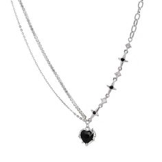 PRICES MAY VARY. Material: cubic zirconia, 925 silver Size: This love necklace is a 15 inch+2 inch extension chain Perfect Gift Ideas: This y2k Heart necklace is the best gift for girlfriends, mothers, daughters, wives, and friends Suitable for any occasion: suitable for Christmas, Halloween, Thanksgiving, everyday wear, parties, anniversaries, proms, graduation ceremonies, birthdays, and other special occasions 100% Satisfaction Guarantee: To ensure that you have confidence in your purchase, we Trendy Black Sterling Silver Necklace, Edgy Necklaces For Valentine's Day Gift, Edgy Necklace For Valentine's Day Gift, Pendant Aesthetic, Heart Shaped Diamond Necklace, Y2k Heart, Heart Necklace Diamond, Diamond Necklaces, Heart Diamond