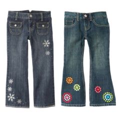 Two Pair Of Gymboree Kid Girl Slim Jeans Gymboree Gem Snowflake Bootcut Jean Sparkle And Shine In Fabulous Denim! These Super Fashionable Bootcut Jean Is Glammed Up With Embroidered Snowflakes And Shimmery Gems. Finished With Authentic Denim Details Such As Contrast Stitching And Snap Flap Pockets. New With Tags Kid Girl 10 Slim 100% Cotton Denim Zip Fly With Snap Closure Adjustable Waist Front And Back Pockets Machine Washable Collection Year: 2012 Collection Name: Winter Cheer And Gymboree Gem Dot Flower Flare Jean Dots And Flowers With A Little Dazzle! These Fashionable Flare Jean Is Fancied Up With Multicolor Dot Flower Embroidery And Sparkly Gems At The Hem. Authentic Denim De Embroidered Snowflakes, Slim Girl, Bootcut Jean, Denim Details, Denim Design, Flower Embroidery, Girls Jeans, Slim Jeans, Contrast Stitch