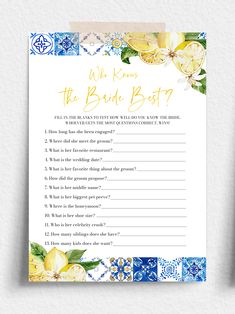 Editable Blue Tile Lemons Bridal Shower Games Template Italian Amalfi Bridal Shower Game Bundle Mediterranean Positano Bridal Shower Game M1 The Wedding Date