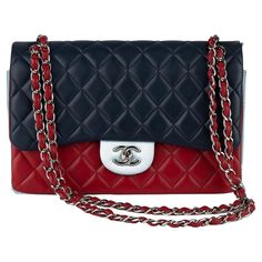 Chanel excellent condition tricolor lambskin jumbo double flap, blue, red, celeste and palladium hardware. Shoulder strap 13.5”. Collection 22. Original dust cover and hologram. Store retail $11,000. Red Designer Bags With Double Flap, Red Designer Bag With Double Flap, Chanel Xxl Flap Bag, Chanel Vintage Jumbo Flap, Chanel Rare Bag, Chanel Jumbo, Chanel Brand, Handbags Affordable