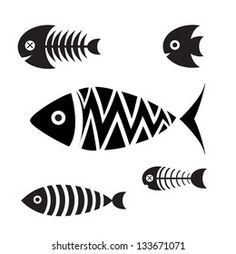 black and white fish silhouettes on a white background