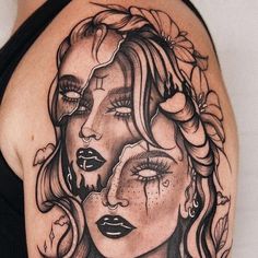 Gemini Medusa Tattoo, Baddie Gemini Tattoo, Gemini Skeleton Tattoo, Melissa Rb Tattoo, Creative Gemini Tattoo, Gemini Tattoo Sleeve, Big Gemini Tattoo, Gemini Women Tattoo