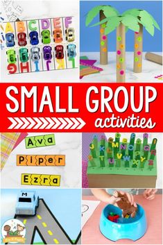 small group activities for kids to do with letters and numbers, including palm trees in the background