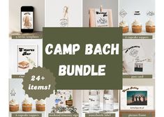 a collage of photos with the words camp bach bundle in white and green colors