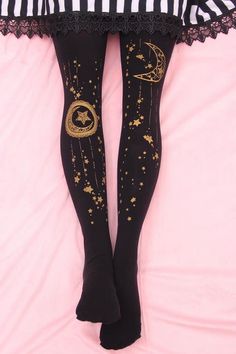 The Moon And The Stars 100D Velvet Lolita Tights Galaxycore Style, Moon Shoes, Kasut Wanita, The Moon And The Stars, Look Grunge, Mode Kawaii, Grunge Look, Kawaii Clothes, Gothic Lolita